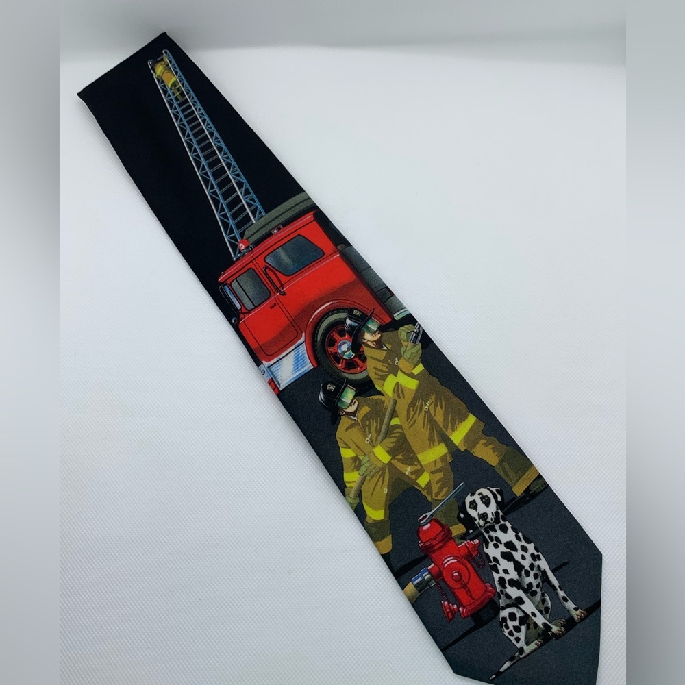 Ralph Marlin Firefighter Novelty Tie Firetruck, Dalmatian, Hydrant Polyester 🚒